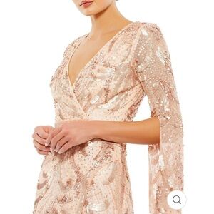 Mac Duggal SEQUINED FAUX WRAP SPLIT LONG SLEEVE GOWN size 4 NEW $598
